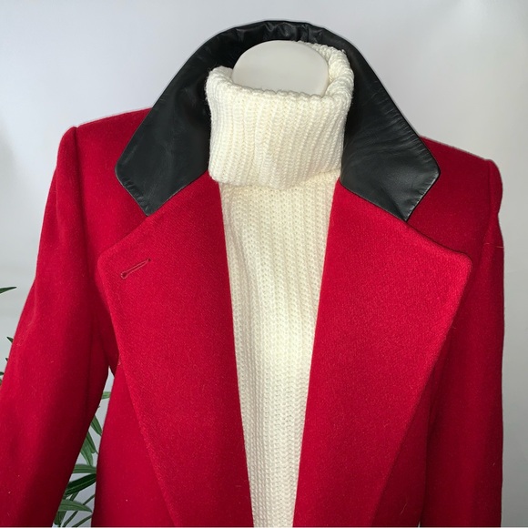 v i n t a g e :: Vibrant Double Breasted Long Wool Leather Coat - Picture 3 of 16